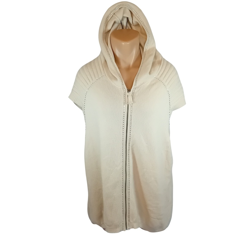 Y2K Juicy Couture Wool Cashmere Short Sleeve‎ Sweater Vest Zipper Rhinestones L